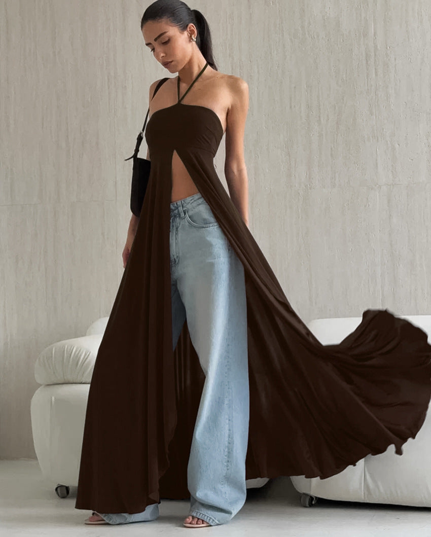 Halter-neck Sleeveless Strapless High Slit Dress NorixaFashion.com