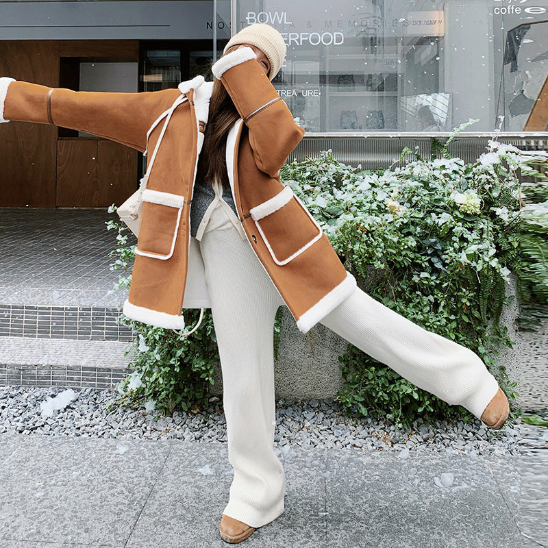 Women's Brown This Year's Popular Lamb Wool Coat Best YouTube Store