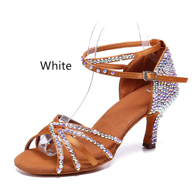 Latin Dance Shoes Rhinestone Pearl Satin Women LadyShow.Store