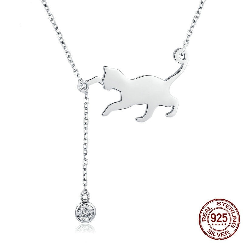 Naughty Kitten 925 Sterling Silver Necklace Personalized Diamond LadyShow.Store