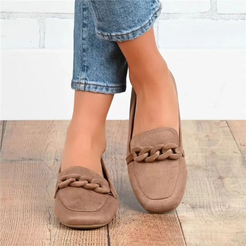 Women's Chain Slip-on Black Flat Casual Loafers LadyShow.Store