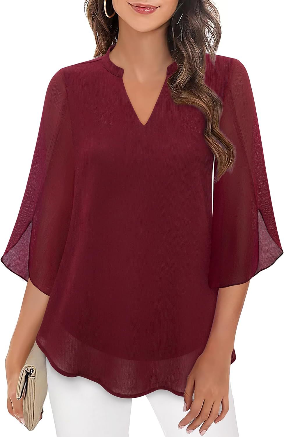 Women's Petal Sleeve Top Loose V-neck Chiffon Shirt LadyShow.Store