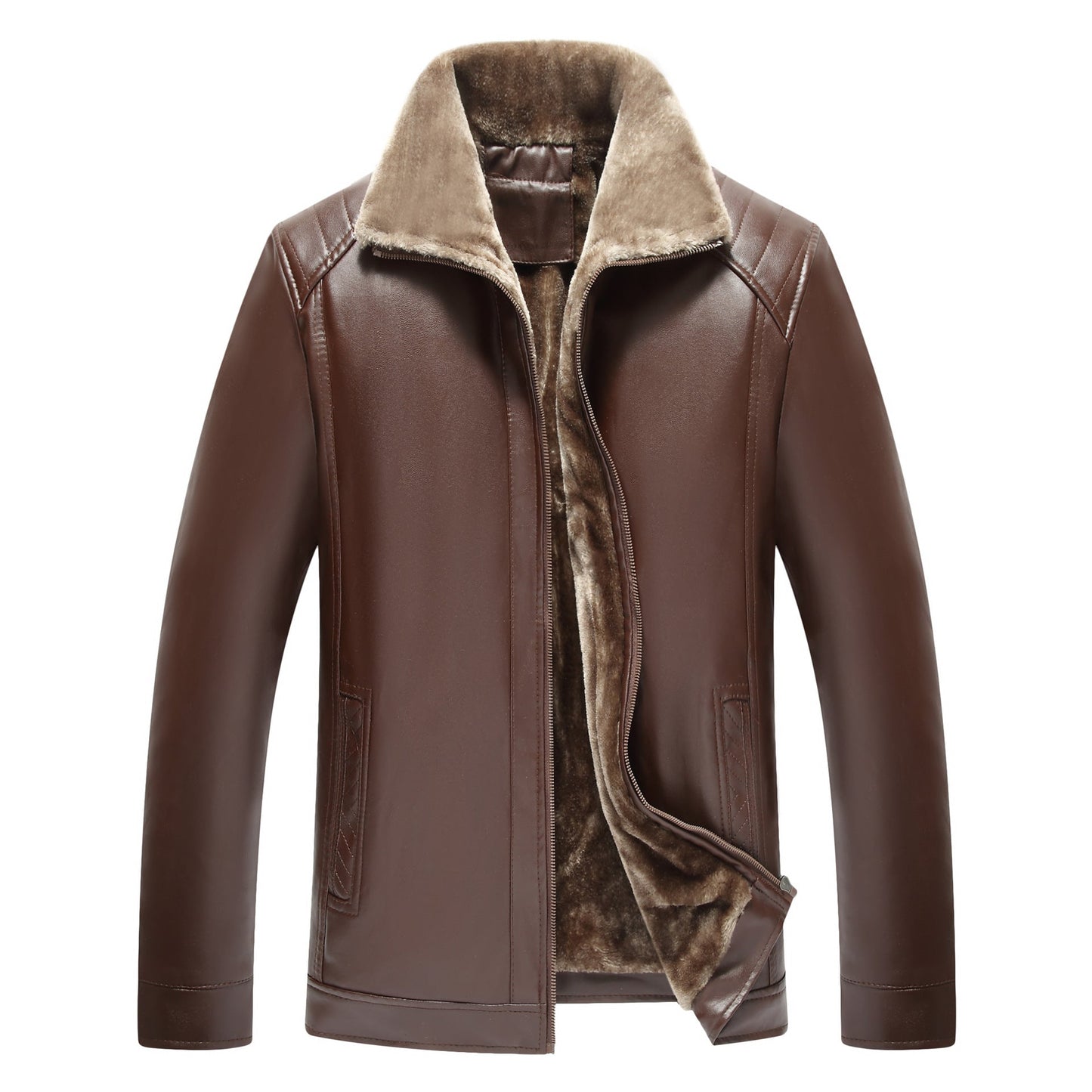 Middle-aged And Elderly Men's Fur-lined Leather Jacket Best YouTube Store