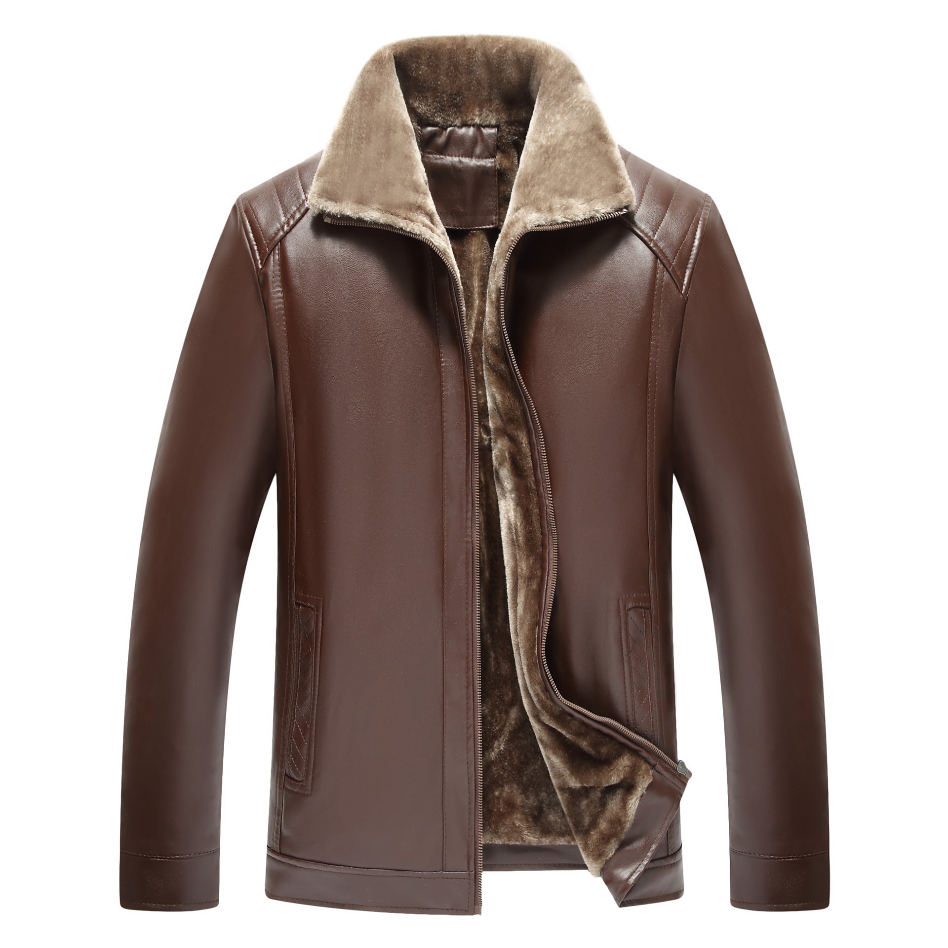 Middle-aged And Elderly Men's Fur-lined Leather Jacket Best YouTube Store