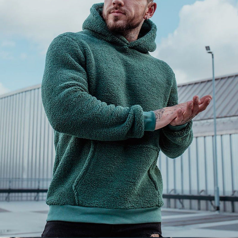 Men's Plush Hoodies Sweatshirt With Big Pocket Fashion Long-sleeved Pullover Hooded Top Solid Clothing LadyShow.Store