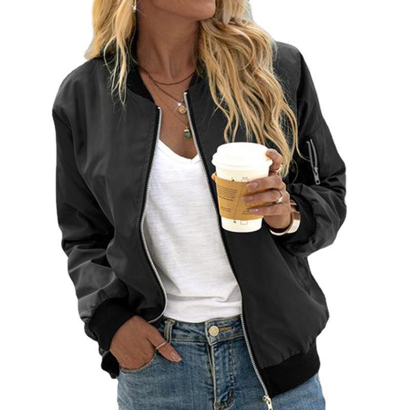 New Autumn Solid-Color Womens Fashionable Zippered Outer Jacket In European NorixaFashion.com