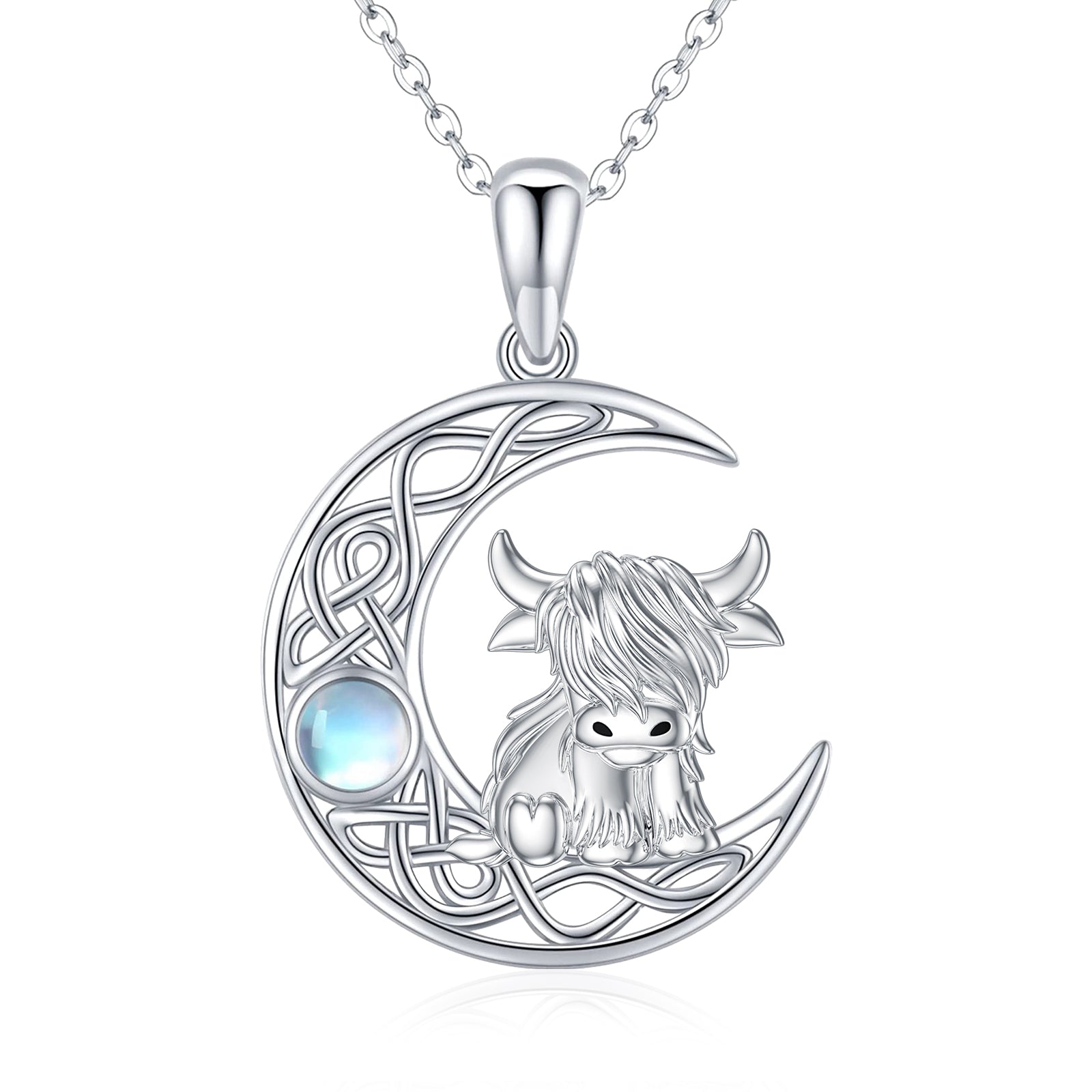 Sterling Silver Highland Cow Jewelry Necklace Gifts For Women Girls Animal Cow Lover LadyShow.Store