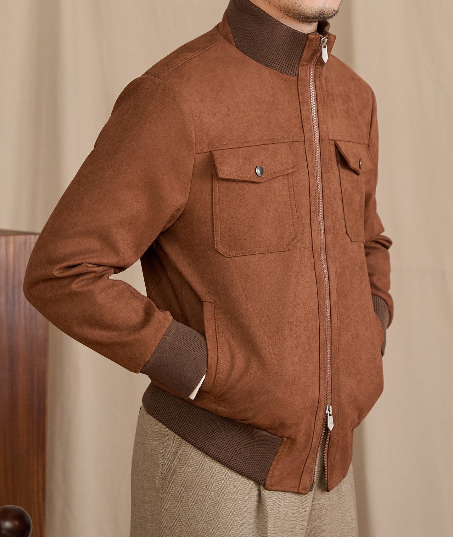 Stylish Stand-up Collar Faux Suede Velvet Jacket For The Modern Professional Best YouTube Store