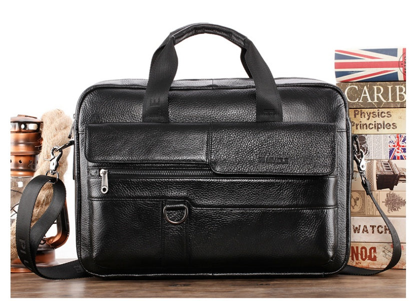 Leather Men's Briefcase Top Layer Cowhide Messenger Bag Large Capacity Single Shoulder Bag Business Multi-function CJD