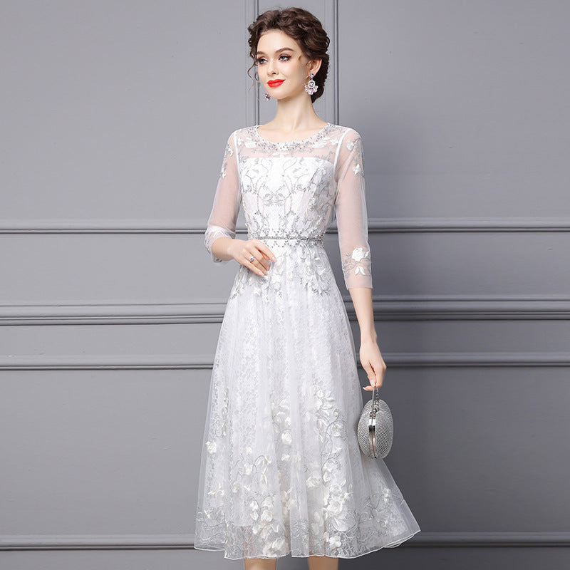 Women's Embroidered Beaded Long Dress LadyShow.Store