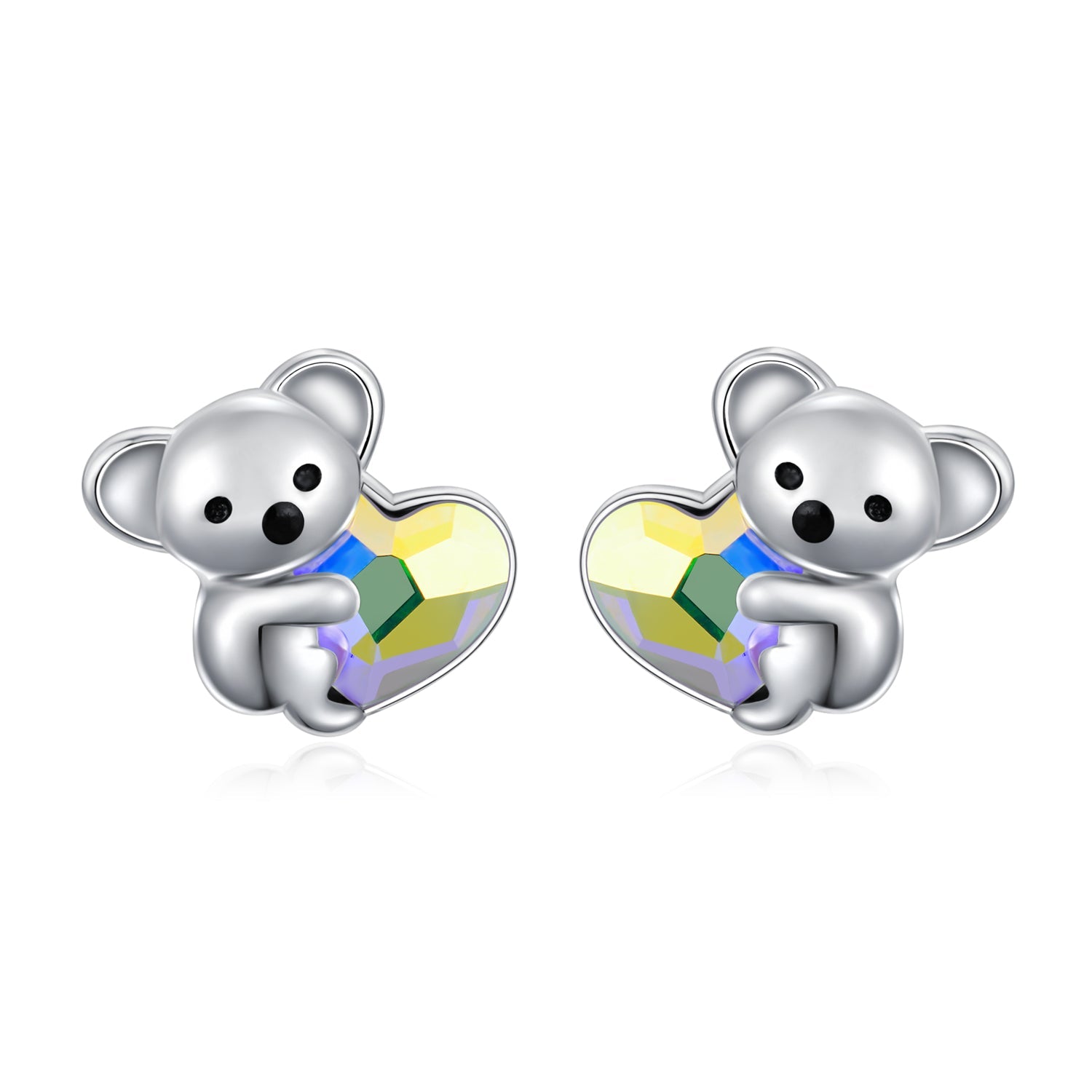 925 Sterling Silver Koala Bear Cute Animal Hypoallergenic Heart Crystal Earrings Jewellery LadyShow.Store