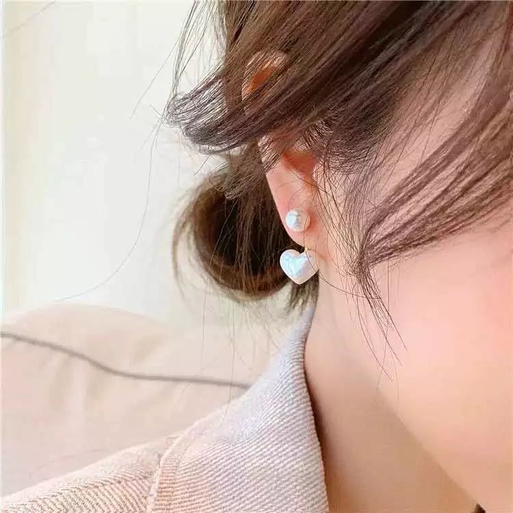 Silver Needle Simple Small Love Pearl Stud Earrings