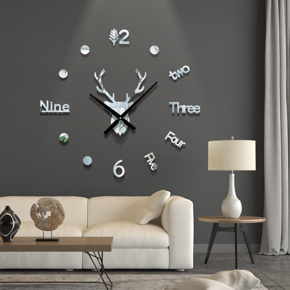 Ins3d deer head creative wall clock PearlNestDecor.com