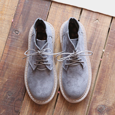 Vintage Suede Round Toe Lace-Up Ankle Boots LadyShow.Store
