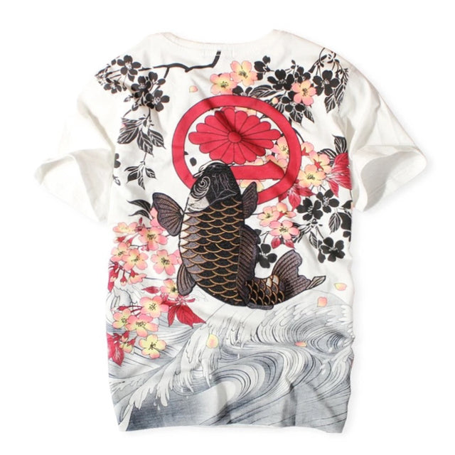 Vintage Japanese Harajuku Floral Carp Men's T-shirt Pi-Mart