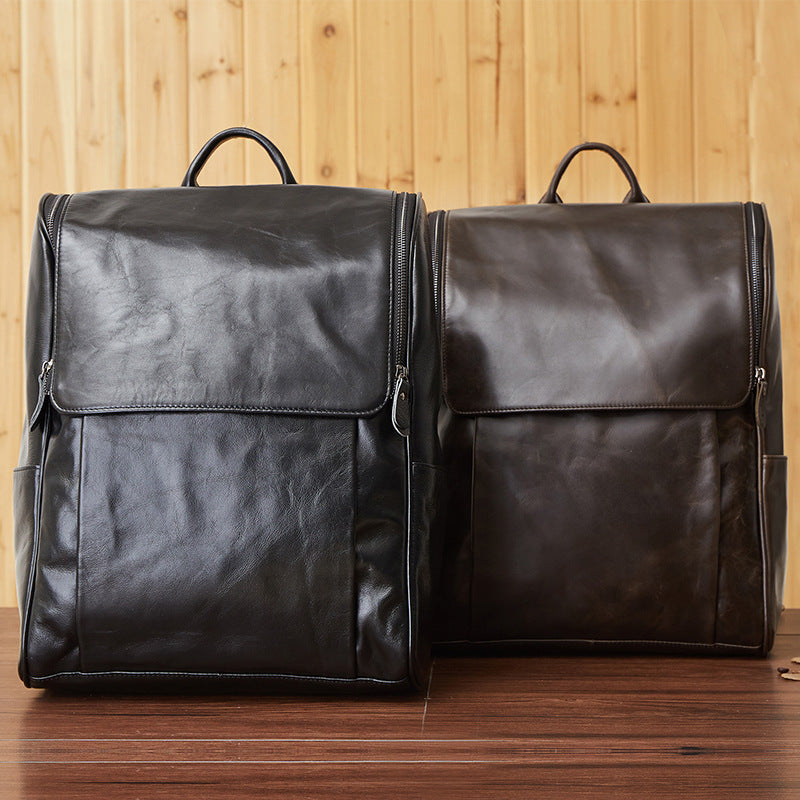 First layer leather black computer backpack CJD