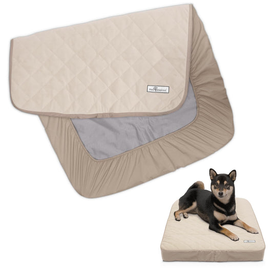 Paw Inspired Waterproof Fitted Cover for Dog Bed | Washable Bed Protector for Dog Mattress | Removable Replacement Cover for Small to Medium Pet Bed (Beige 34 x 23 x 5 Inch) Best YouTube Store
