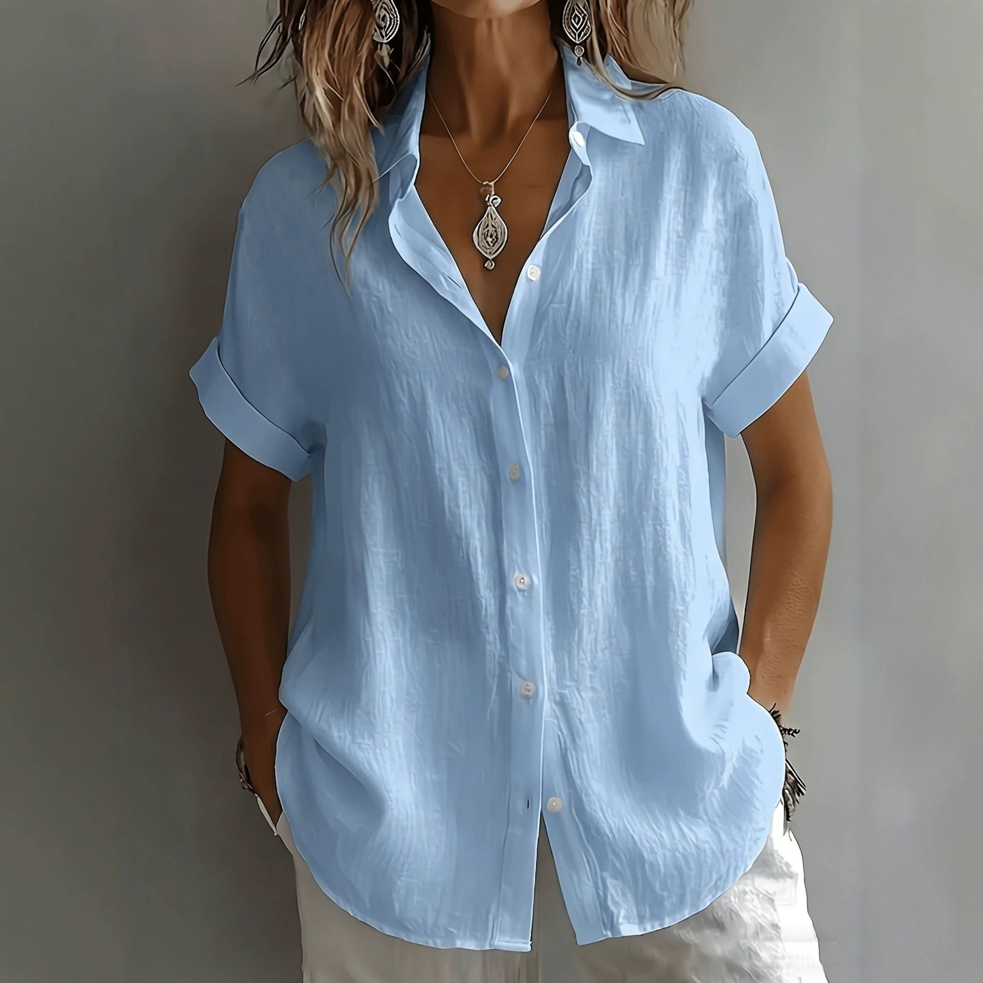 Womens Breathable Pleated-texture Casual Blouse NorixaFashion.com