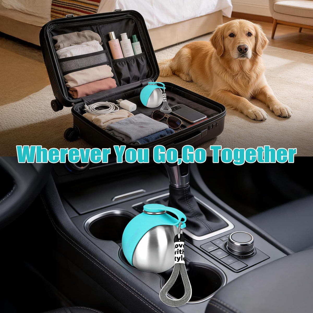 Portable Dog Water Bottle 10oz Stainless Steel Travel Dog Water Dispenser With Bowl No-Spill Puppy Water Bottle For Walking Hiking Small Dog Water Bottle Pets Fashion