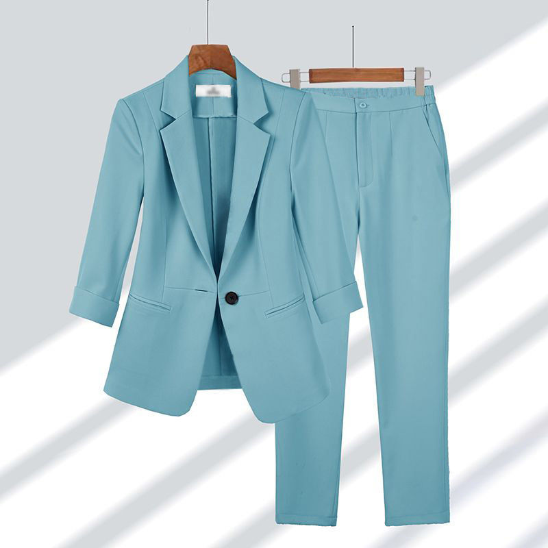 2pcs Casual Blazer Set Solid Color Lapel Single-breasted Jacket And Zipper Straight Pants Women's Office Business Suit LadyShow.Store