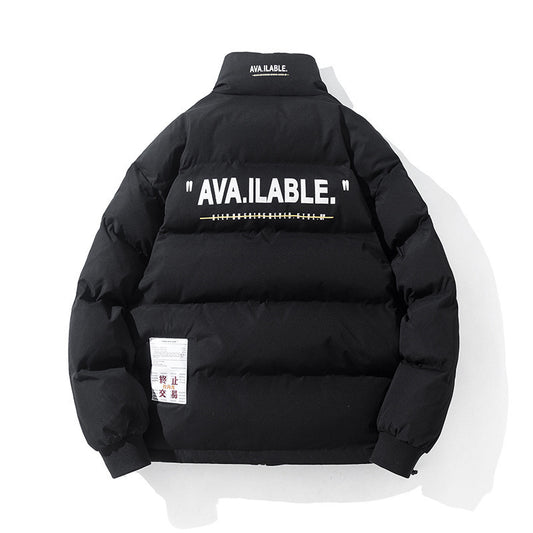 Printed stand collar loose coat CJD