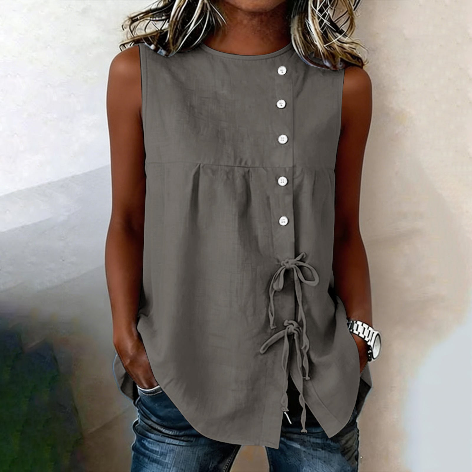 Loose-fit Sleeveless Shirt Blouse For Women NorixaFashion.com