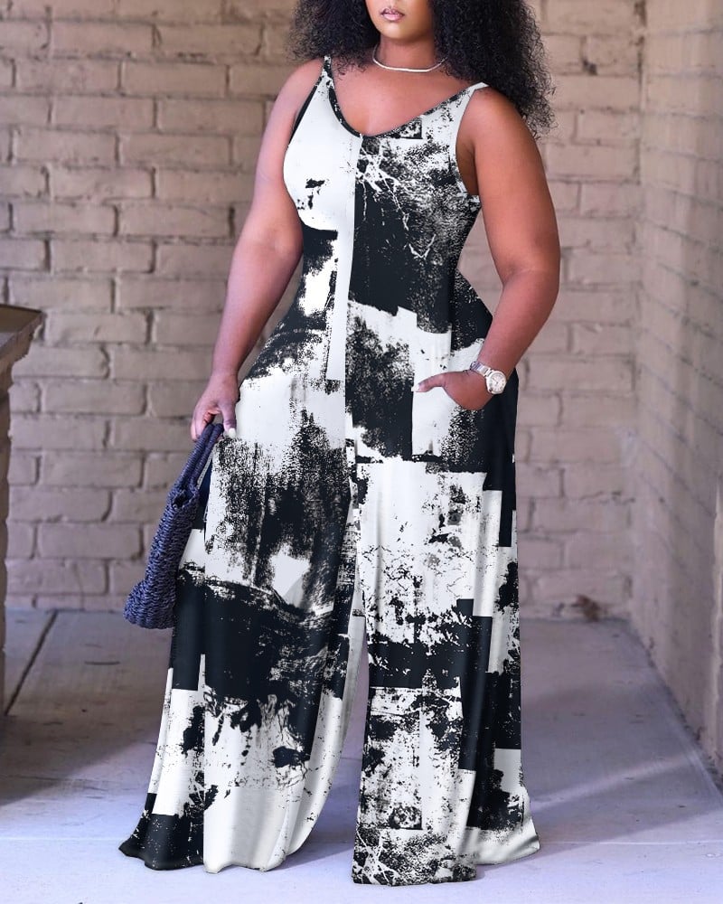 Women's Loose Printed Suspender Jumpsuit Pi-Mart