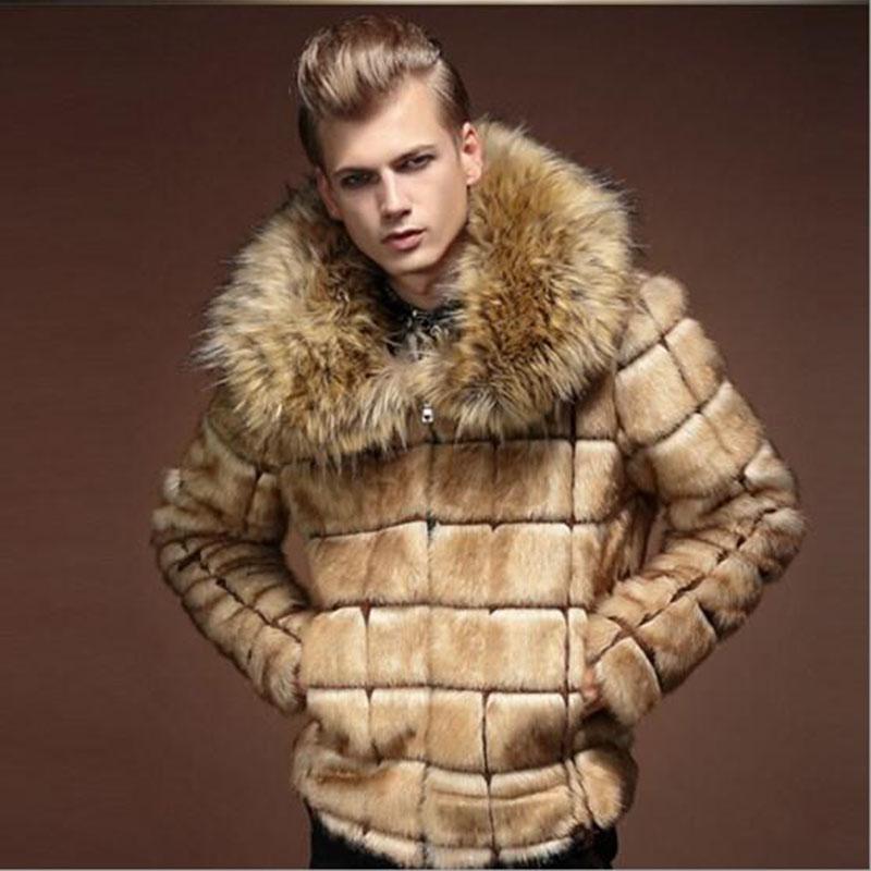 Men's Faux Fur Coat, Trendy Mid-Length Fashion Jacket Pi-Mart