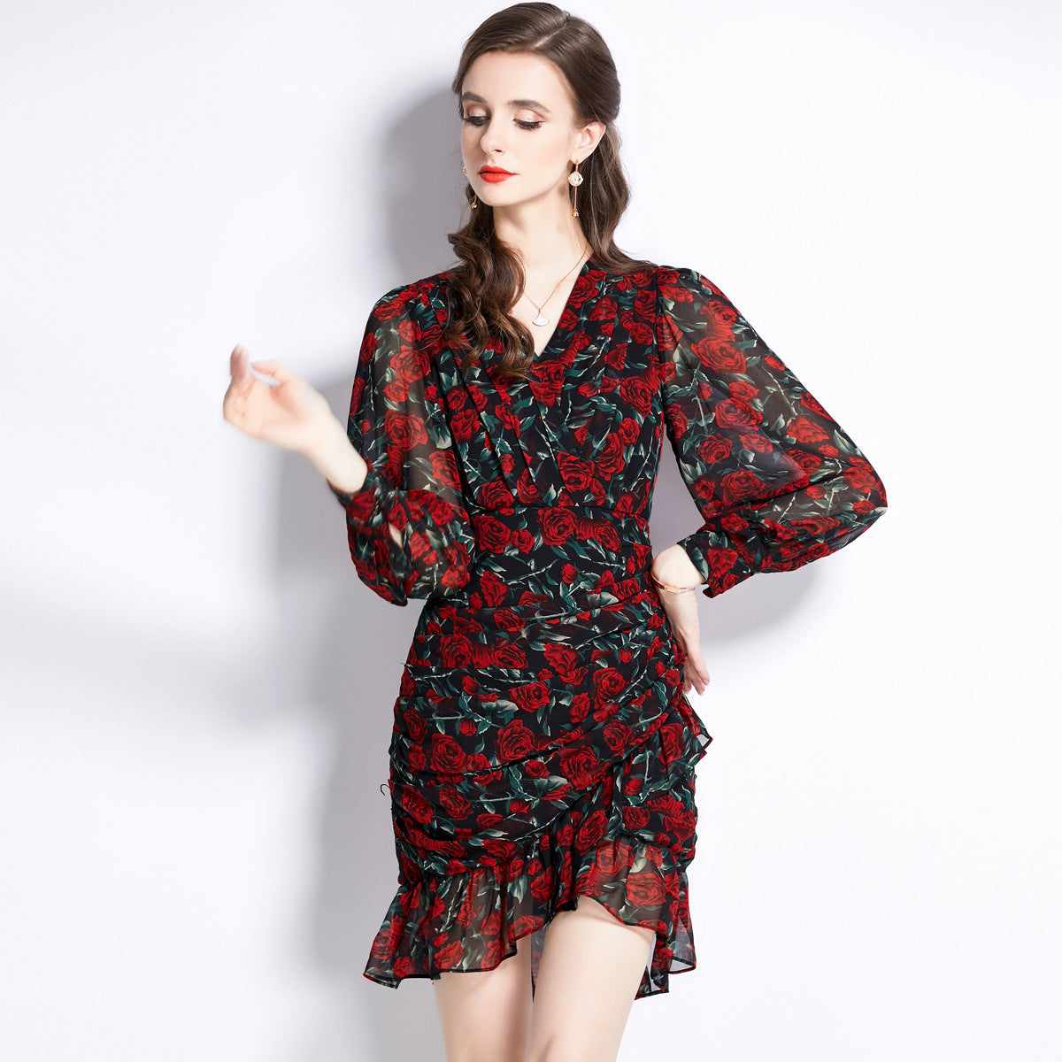 Printed Chiffon Fishtail Dress Women NorixaFashion.com