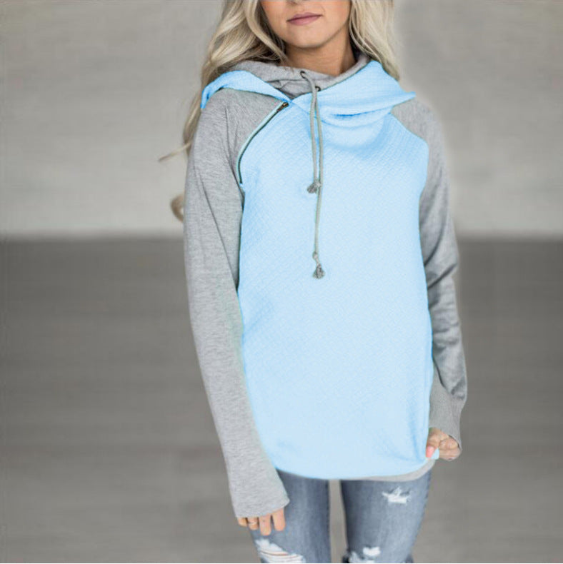 Paneled hooded zipper long sleeve sweatshirt