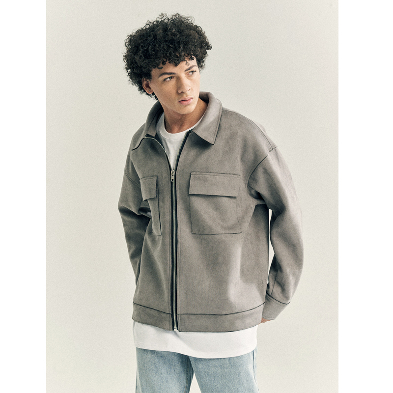 High Street Solid Color Hip-hop Leather Velvet Padded Zipper Jacket Pi-Mart