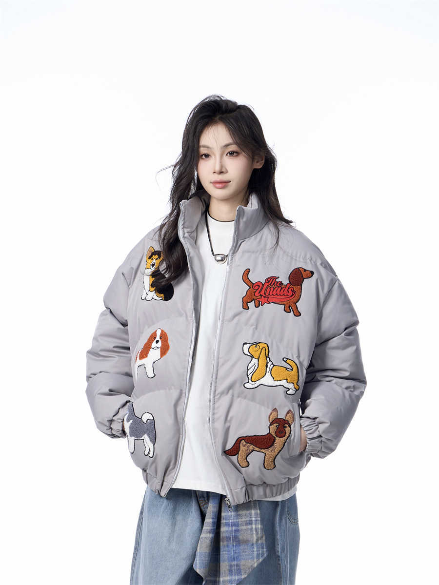 Women's Loose Retro Puppy Embroidered Cotton-padded Jacket