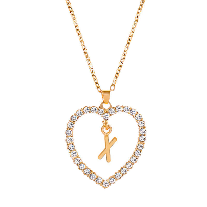 Womens Stylish & Minimalist Diamond-Encrusted 26-Letter Heart Pendant Necklace Best YouTube Store