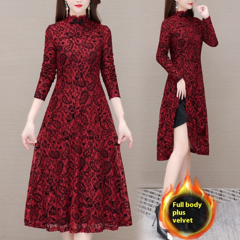 Fashion Personality Lace Velvet Dress Women NorixaFashion.com