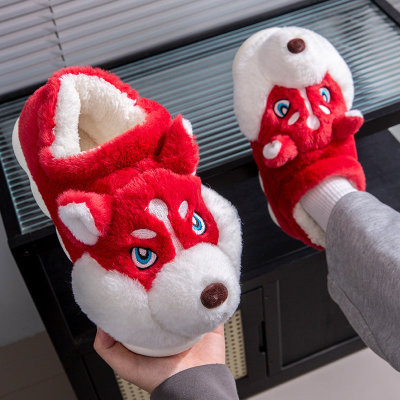 Cute Husky Cartoon Pure Cotton Slippers Men's Style Warm Indoor Slippers For Winter Home Use Best YouTube Store