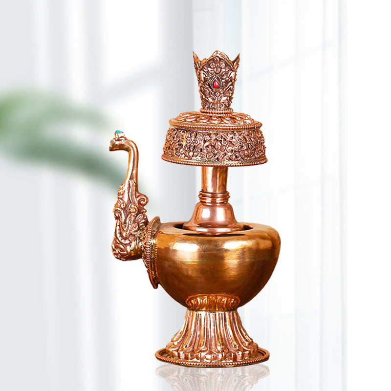 Nepalese Red Bronze Carved Benba Pot Net Kettle PearlNestDecor.com