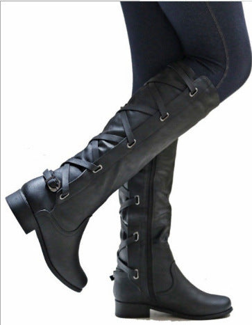 Lace-up Boots Round Toe Low Heel Rider Boots LadyShow.Store