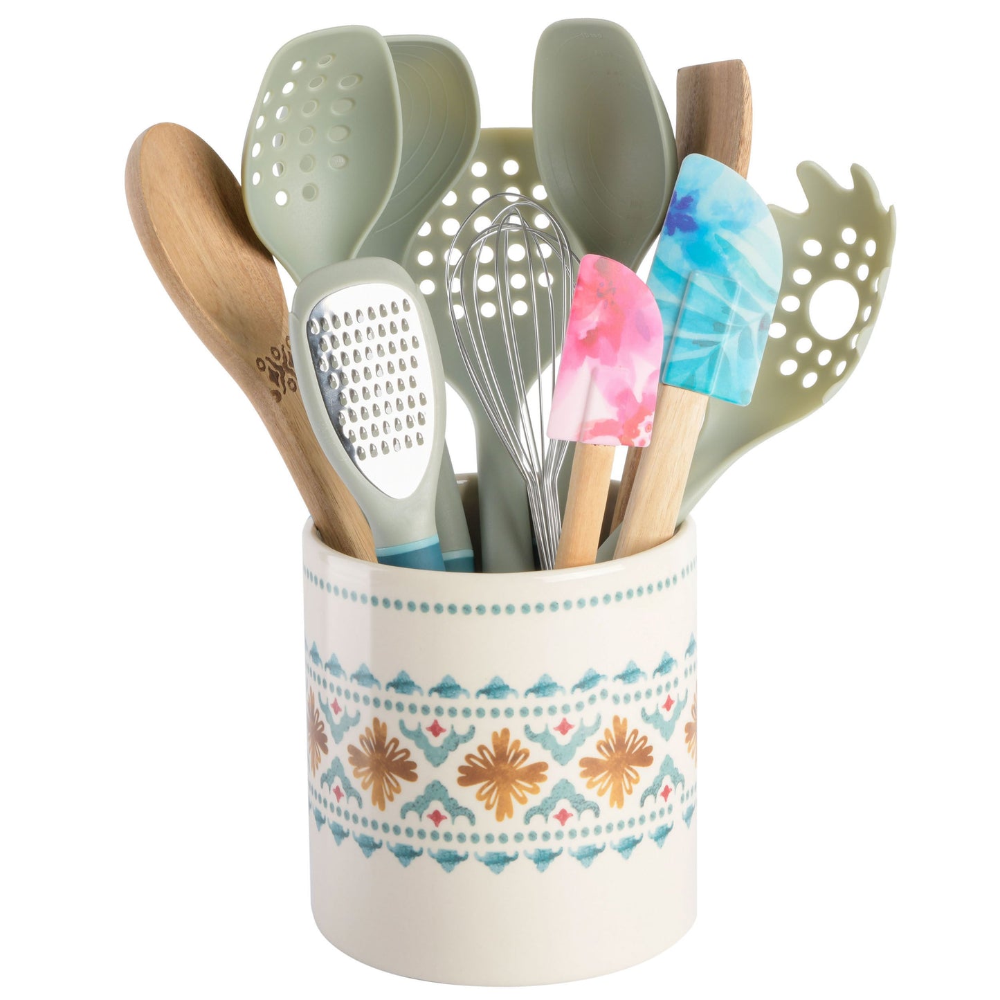 Spice by Tia Mowry Savory Saffron 12 Piece Wood and Nylon Kitchen Tool Set with Ceramic Crock LuxuryLifeWay Online Store