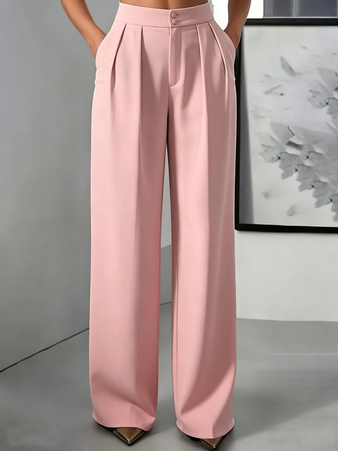 Straight-leg Minimalist Suit Slim-fit Elastic-waist Pants For Women NorixaFashion.com