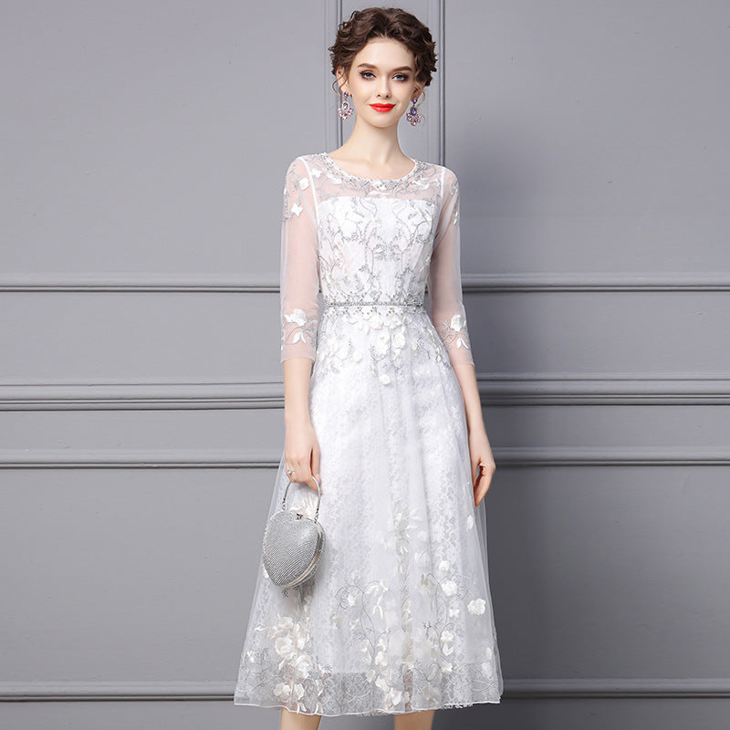 Women's Embroidered Beaded Long Dress LadyShow.Store