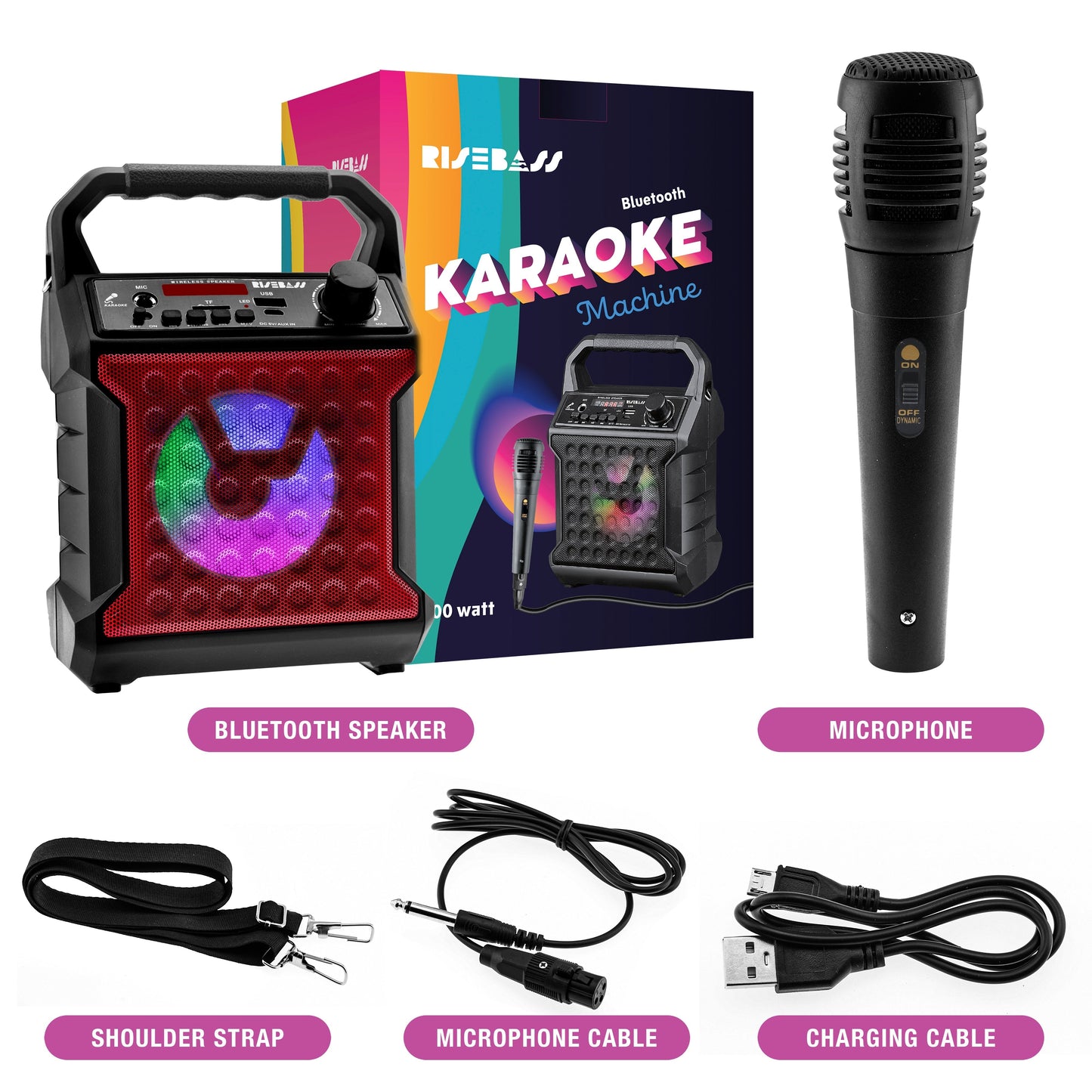 Risebass Portable Karaoke Machine with Microphone - Home Karaoke System with Party Lights for Kids and Adults - Rechargeable USB Speaker Set with FM Radio, SD/TF Card Support, and AUX-in LuxuryLifeWay Online Store