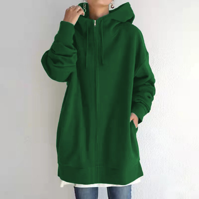 Zipper Hooded Long Plus Fleece Sweatshirt LadyShow.Store
