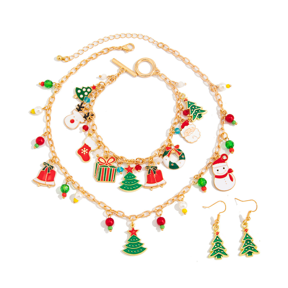 Christmas Tree Candy Snowman Pendant Necklace Holiday Fashion Necklace LadyShow.Store