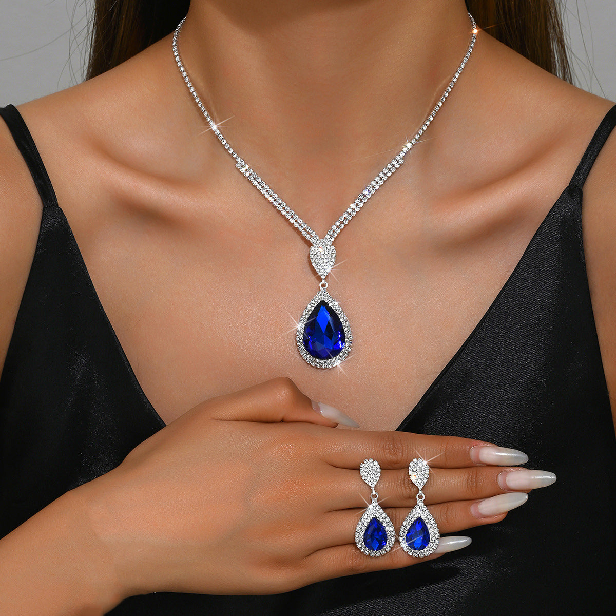 Red Sapphire Blue Water Drop Pendant Affordable Luxury Style Design Niche Trendy Suit LadyShow.Store