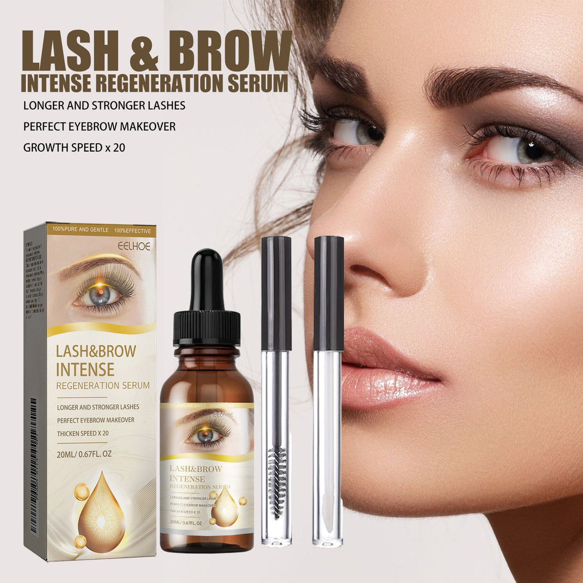 Eyelash Eyebrow E Ssence Set 20ml 1box-1 Eyelash Brush-1 Eyebrow Brush Tri Light Beauty