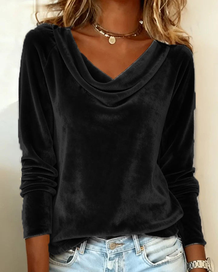 Elegant Velvet Long Sleeve Shirts For Women Fall Spring Solid Color Loose Women Blouses Fashion Pullover Tops Party Clothes LadyShow.Store