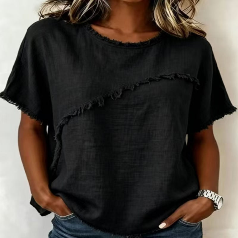 Women's Round-Neck Casual Loose Short-Sleeve Top NorixaFashion.com
