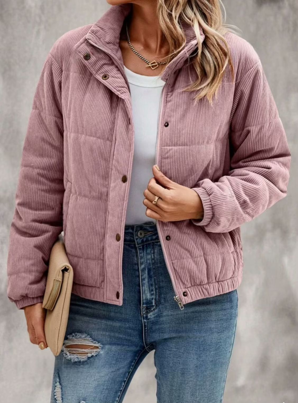 Women's Short Cotton Jacket Long Sleeve Turtleneck Coat LadyShow.Store