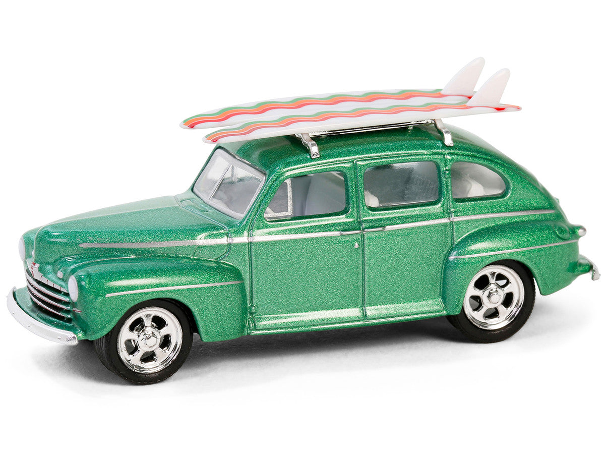 1946 Ford Fordor Super Deluxe Green Metallic with White Interior and Roof Rack with Surfboards "The Hobby Shop" Series 16 1/64 Diecast Model Car by Greenlight LuxuryLifeWay Online Store