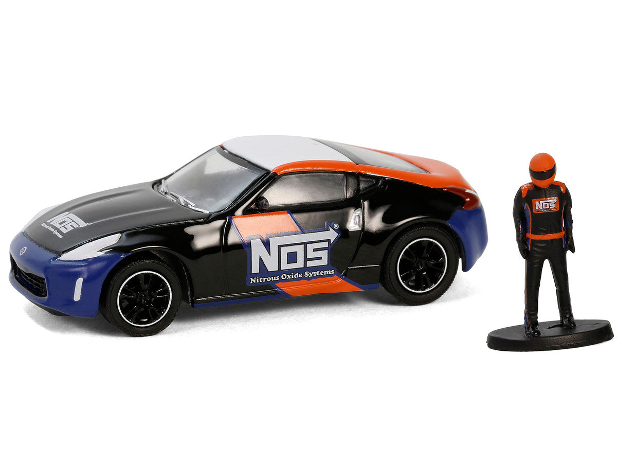 2020 Nissan 370z "NOS Nitrous Oxide Systems" Black with Graphics and Race Car Driver "The Hobby Shop" Series 16 1/64 Diecast Model Car by Greenlight LuxuryLifeWay Online Store